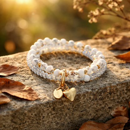 Armband aus echtem Howlith mit Herzanhänger