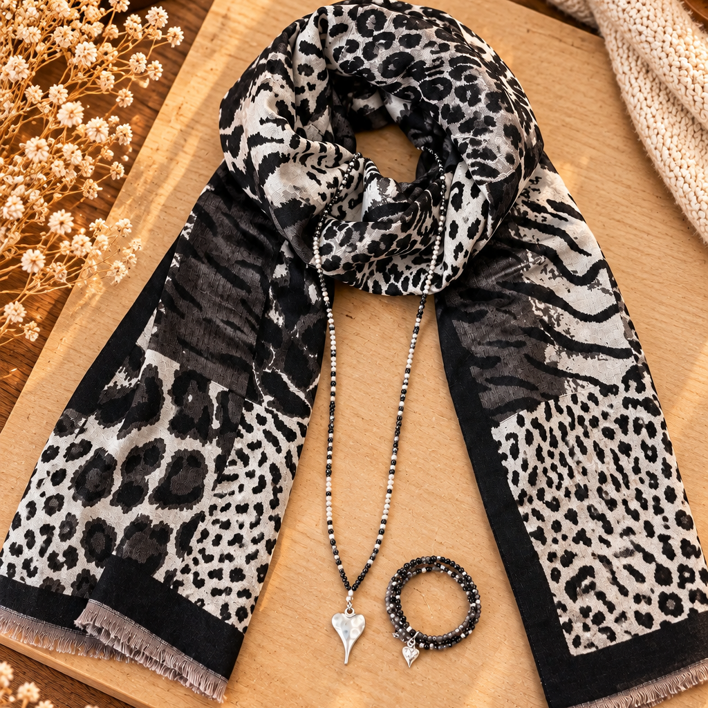 Geschenkset – Halskette aus echtem Achat, Armband &amp; Schal