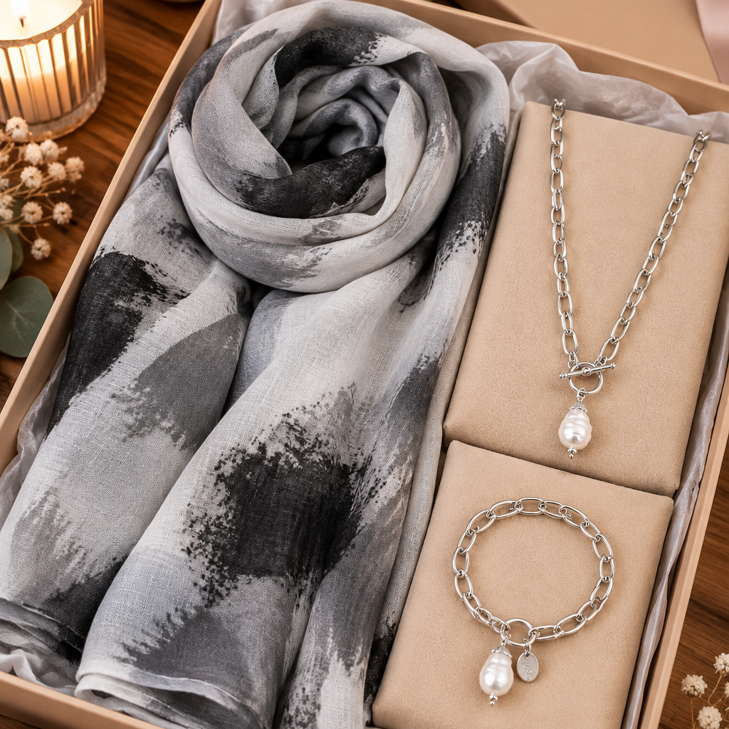 Geschenkset mit echten Shellbeads aus Muschelkern silberfarbig