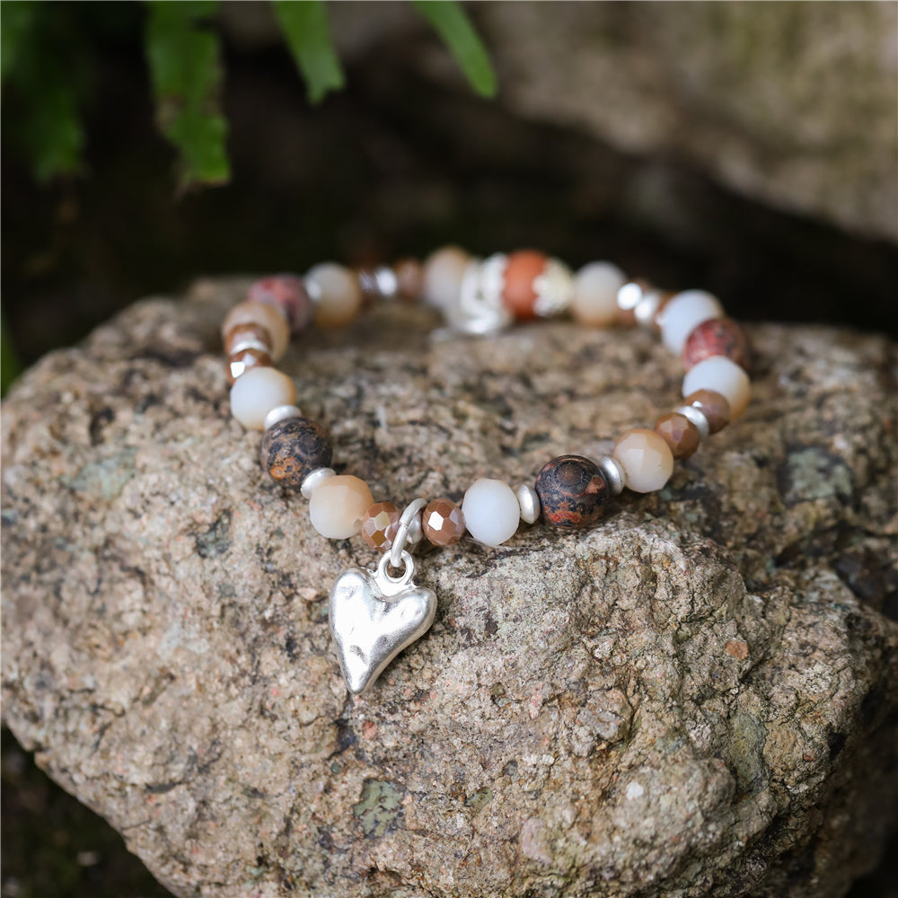 Armband mit echtem Leopardenjaspis und Herzanhänger Andreani – Handgemachter Schmuck