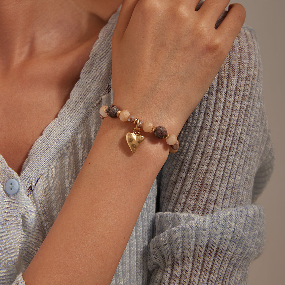 Armband mit echtem Leopardenjaspis und Herzanhänger Andreani – Handgemachter Schmuck