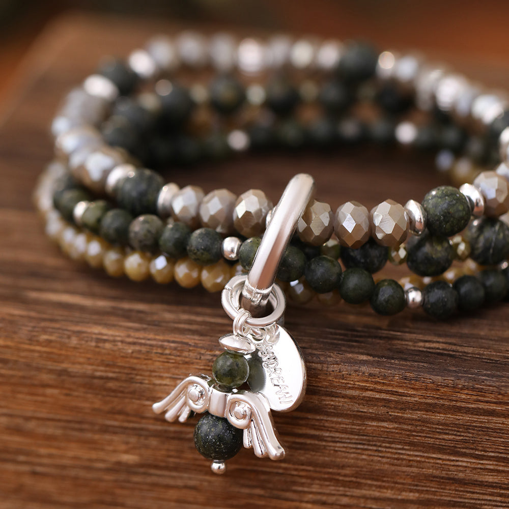 Armband aus echtem Afrikanischer grüner Jade mit Engelanhänger
