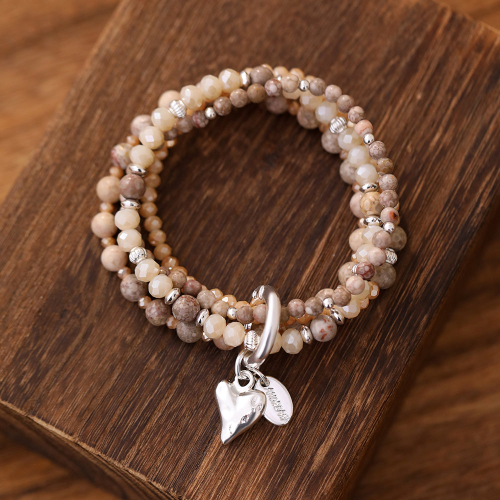 Armband aus echtem Jaspis mit Herzanhänger