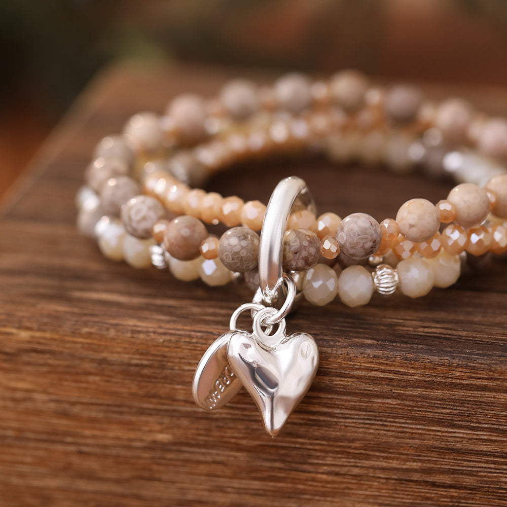 Armband aus echtem Jaspis mit Herzanhänger