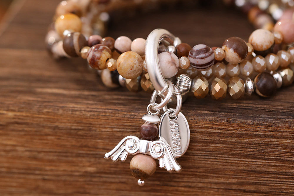 Armband aus echtem Mookait mit Engelsanhänger