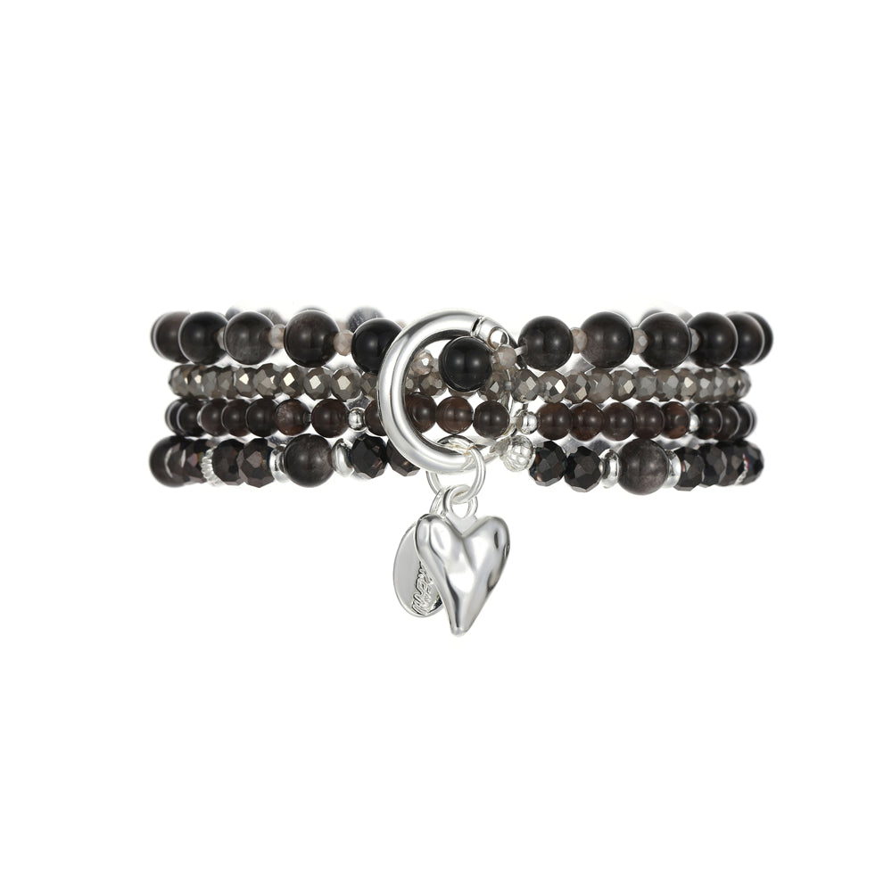 Armband aus echtem Obsidian mit Herzanhänger