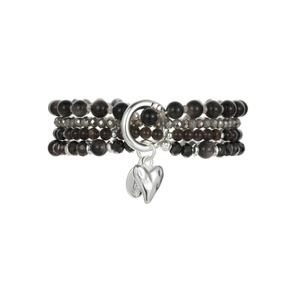 Armband aus echtem Obsidian mit Herzanhänger