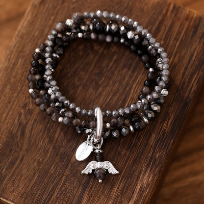 Armband aus echtem Obsidian mit Engelanhänger