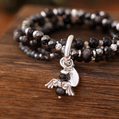 Armband aus echtem Obsidian mit Engelanhänger