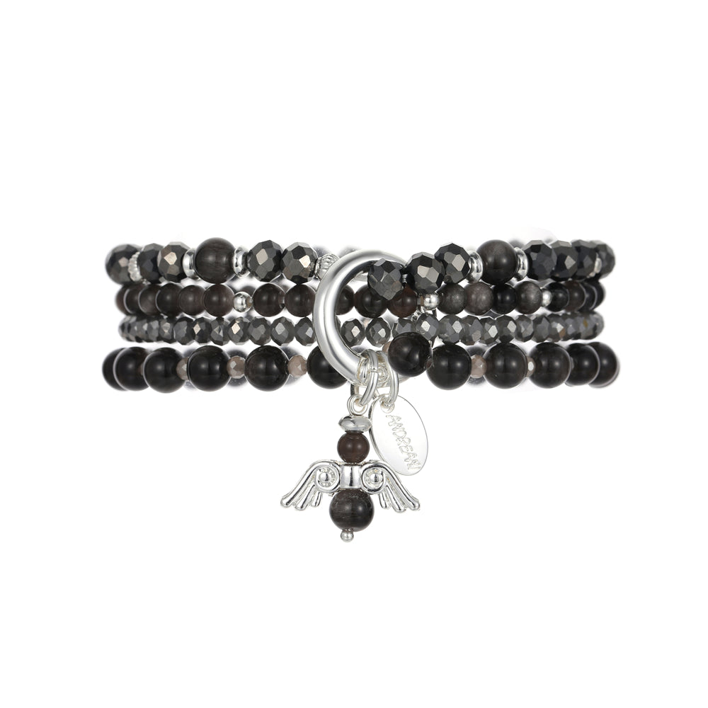Armband aus echtem Obsidian mit Engelanhänger