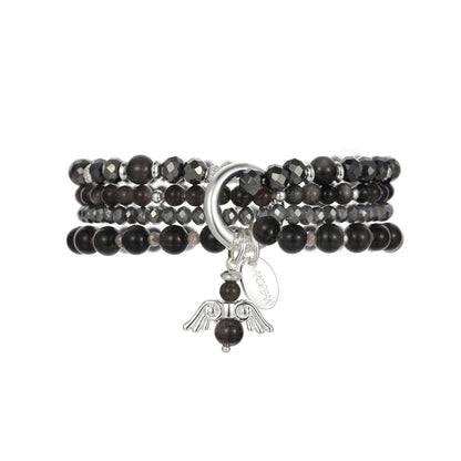 Armband aus echtem Obsidian mit Engelanhänger