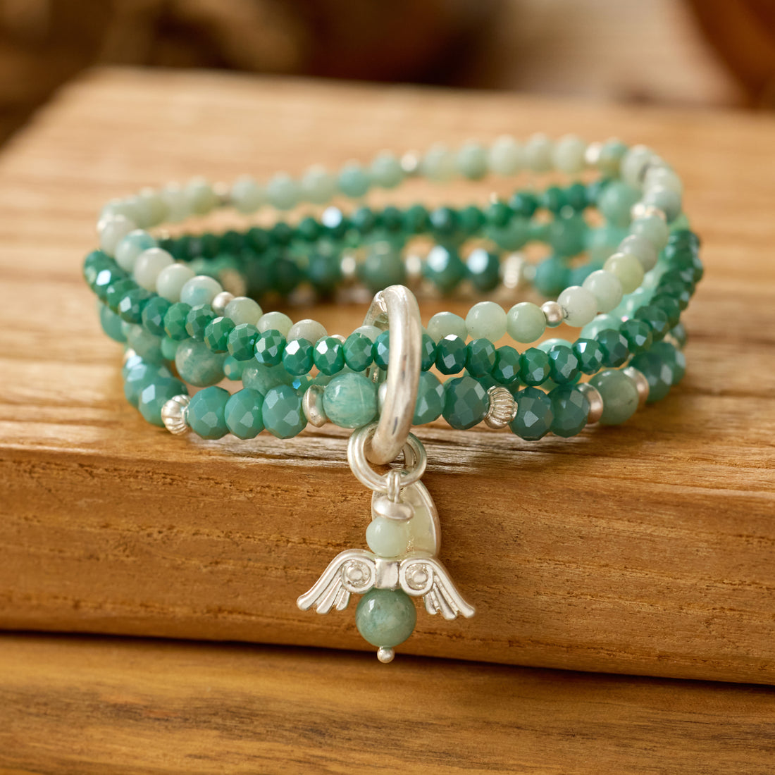 Armband aus Amazonite mit Engelsanhänger