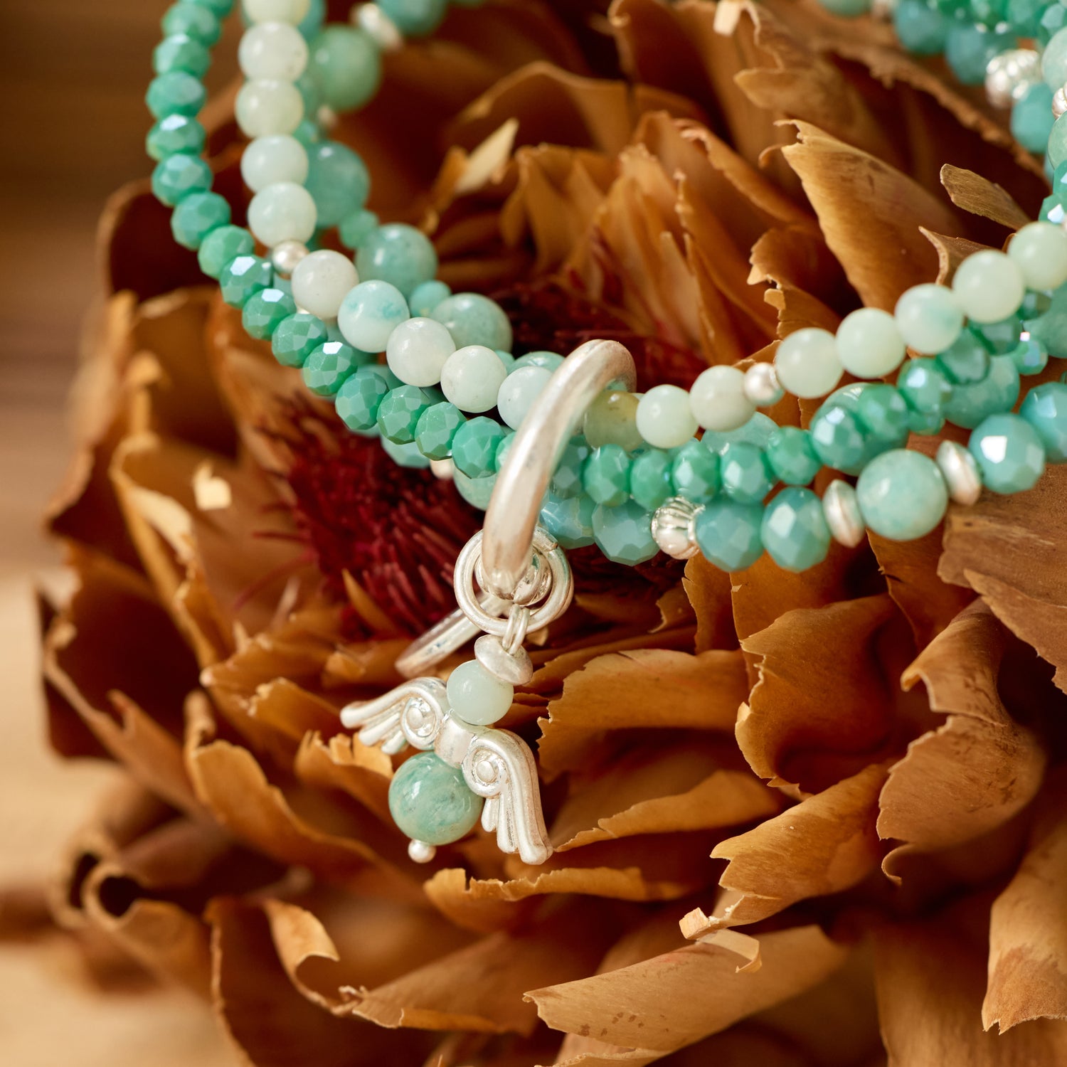 Armband aus Amazonite mit Engelsanhänger