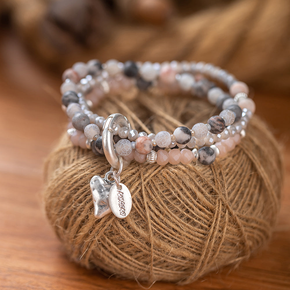 Armband aus echtem Jaspis und Achat mit Herzanhänger