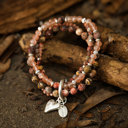 Armband aus echtem Leoparden Jaspis mit Herzanhänger rosa