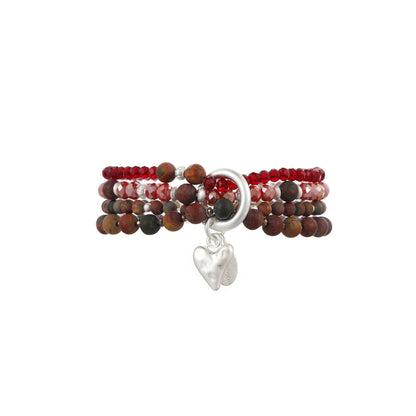 Armband aus echtem Leoparden Jaspis mit Herzanhänger rot