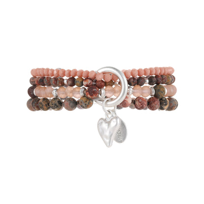Armband aus echtem Leoparden Jaspis mit Herzanhänger rosa
