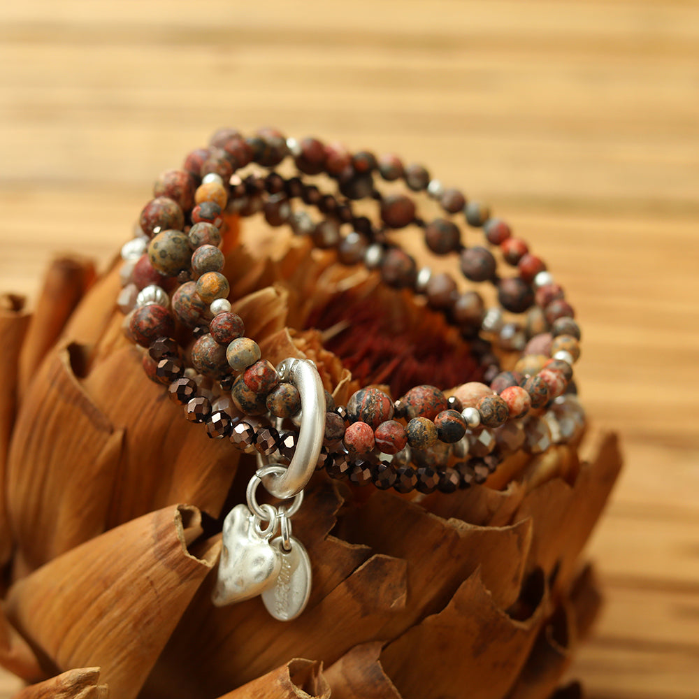 Armband aus echtem Leoparden Jaspis mit Herzanhänger