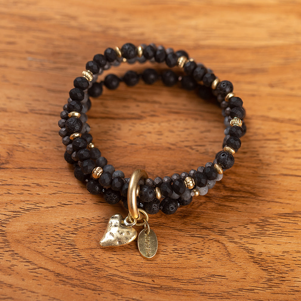 Armband aus echtem Lavastein mit Herzanhänger