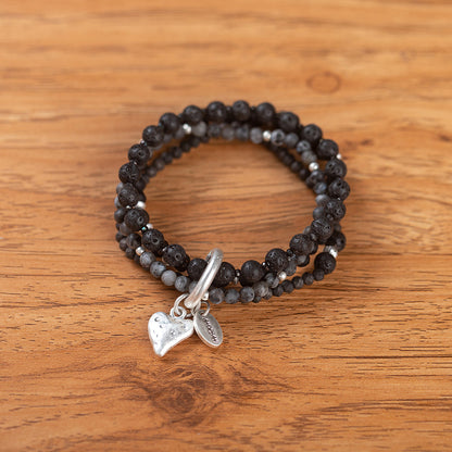 Armband aus echtem Lavastein mit Herzanhänger