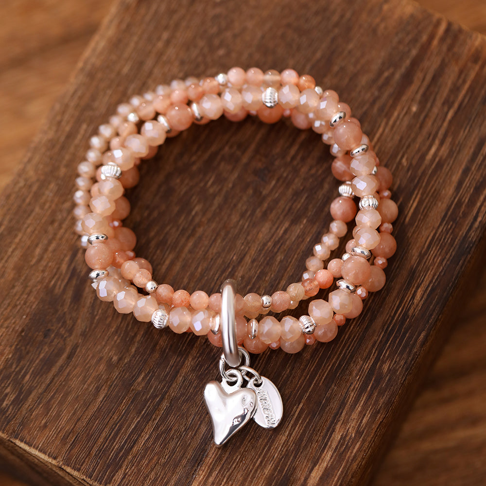 Armband aus echtem Sonnenstein mit Herzanhänger