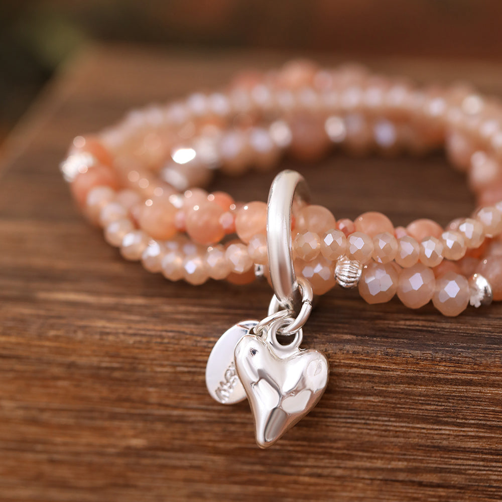 Armband aus echtem Sonnenstein mit Herzanhänger