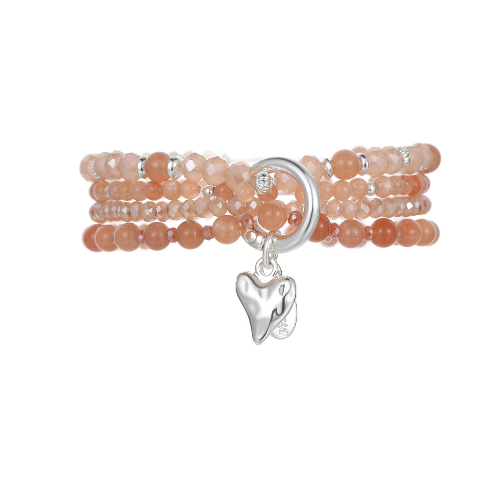 Armband aus echtem Sonnenstein mit Herzanhänger