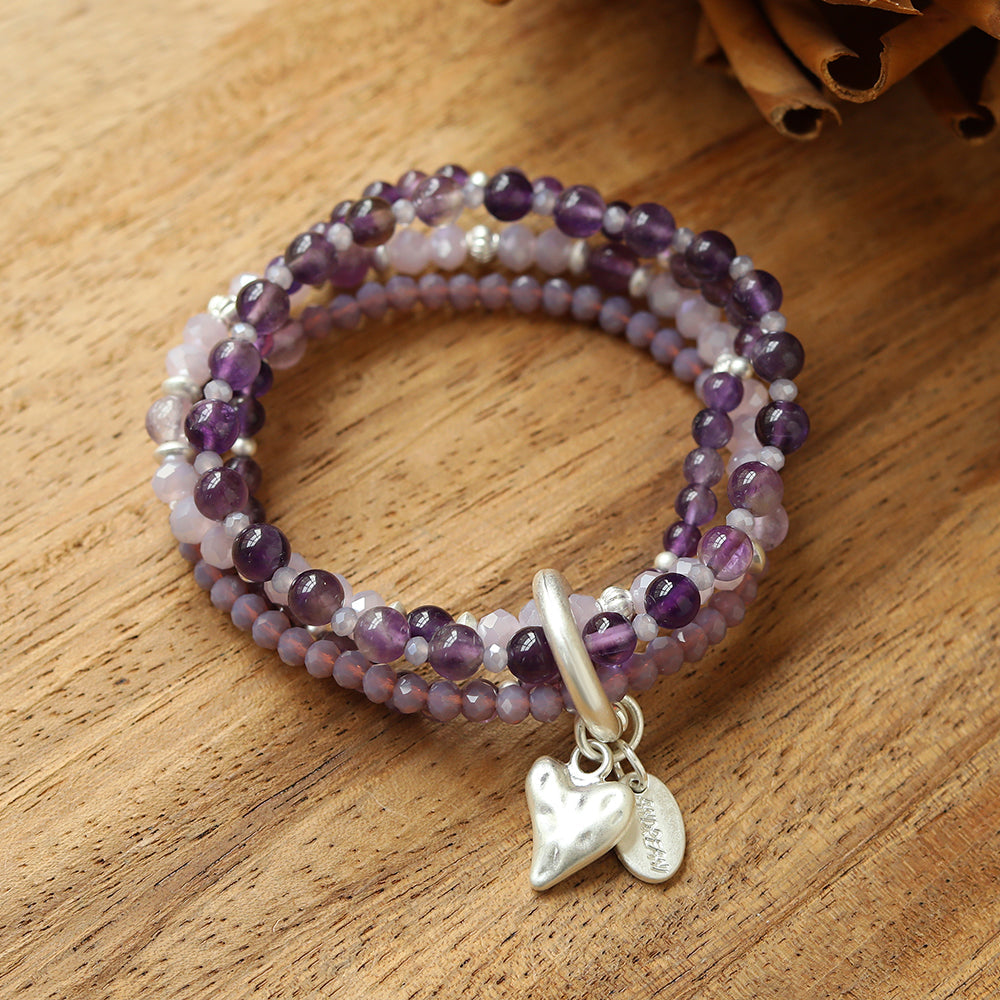 Armband aus echtem Amethyst mit Herzanhänger
