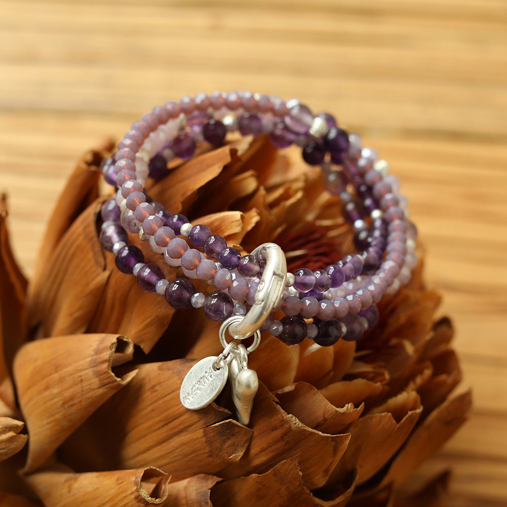 Armband aus echtem Amethyst mit Herzanhänger