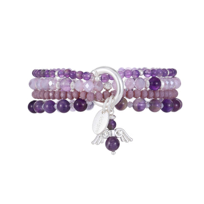 Armband aus echtem Amethyst mit Engelanhänger
