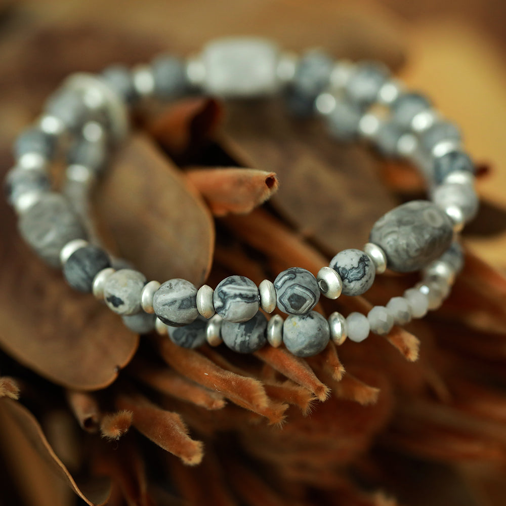 Armband aus echtem Picasso Jaspis im mehrreihigen Design