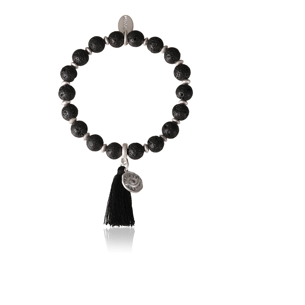 Armband aus echtem Lavastein mit Quaste