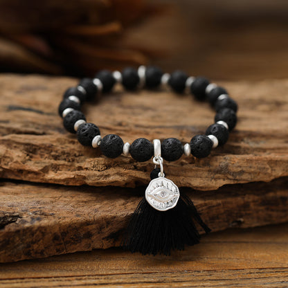 Armband aus echtem Lavastein mit Quaste