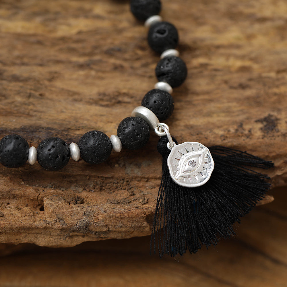 Armband aus echtem Lavastein mit Quaste