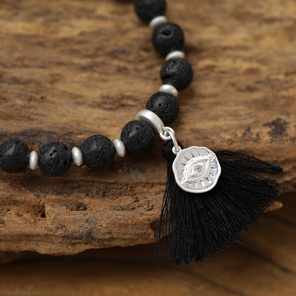 Armband aus echtem Lavastein mit Quaste