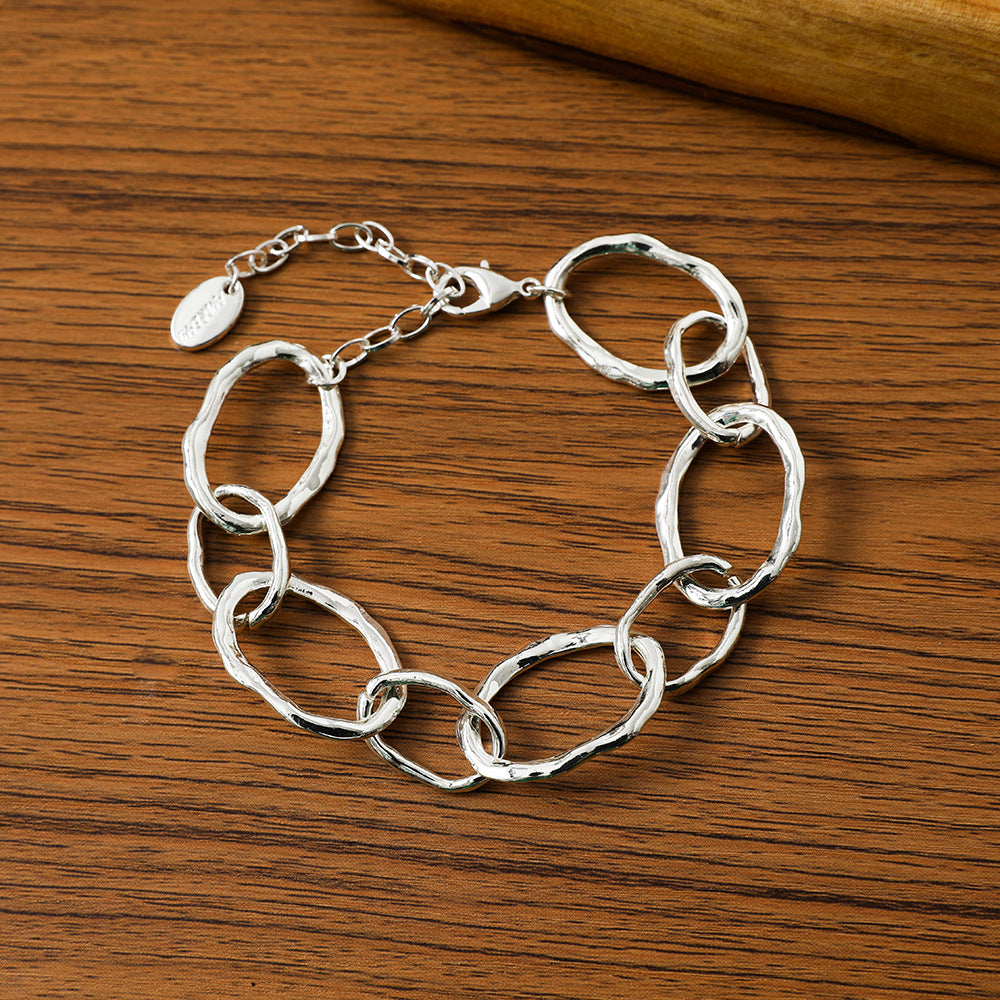 Silberfarbenes Gliederarmband aus rhodiniertem Metall - 19cm