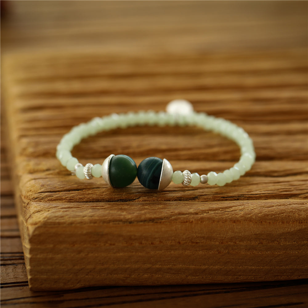 Armband aus echtem Moosachat mit Glas