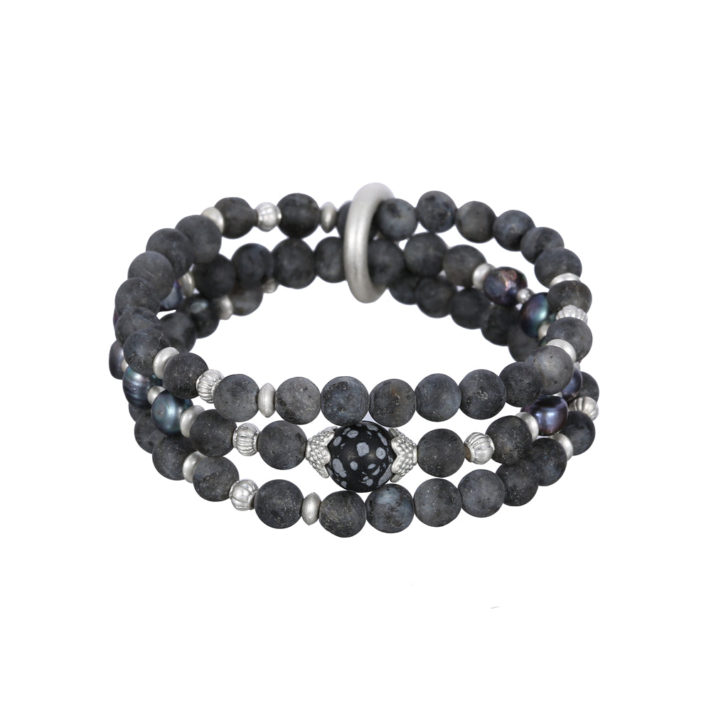 Armband aus Spectrolite und echten Süsswasserperlen