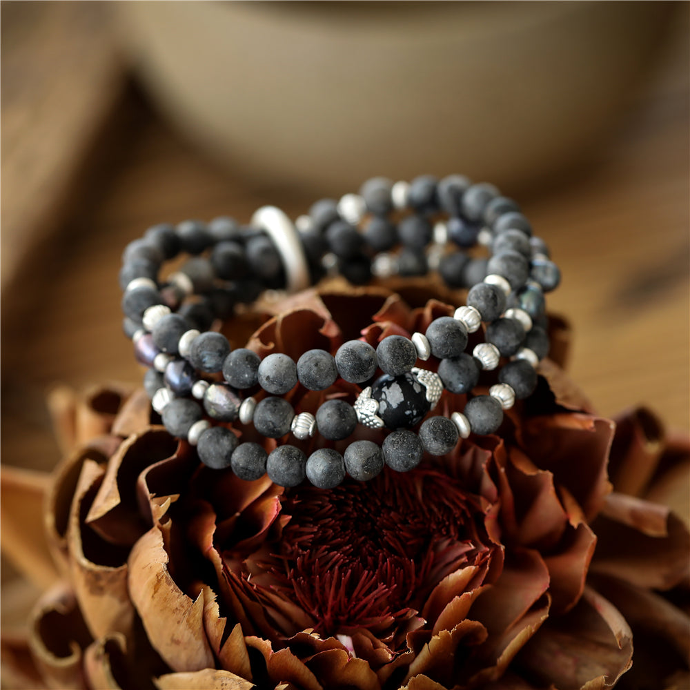 Armband aus Spectrolite und echten Süsswasserperlen