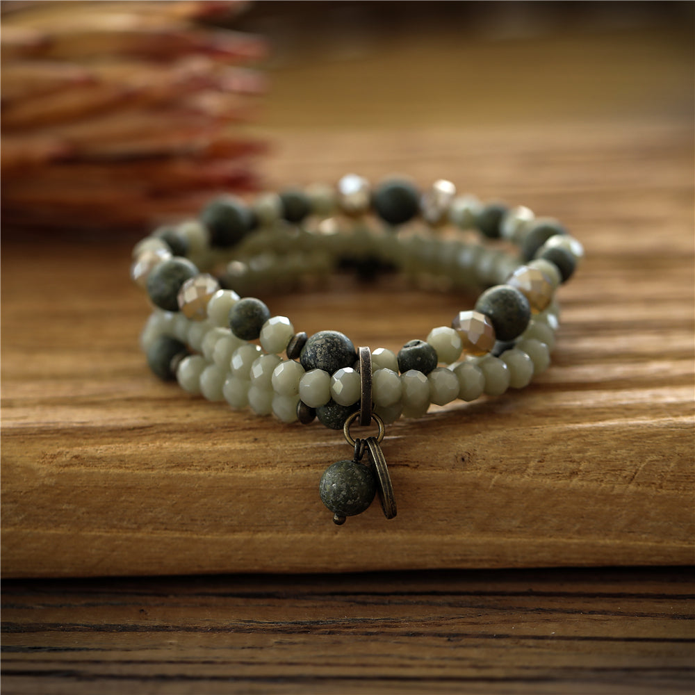 Mehrreihiges Armband aus echter afrikanischer grüner Jade