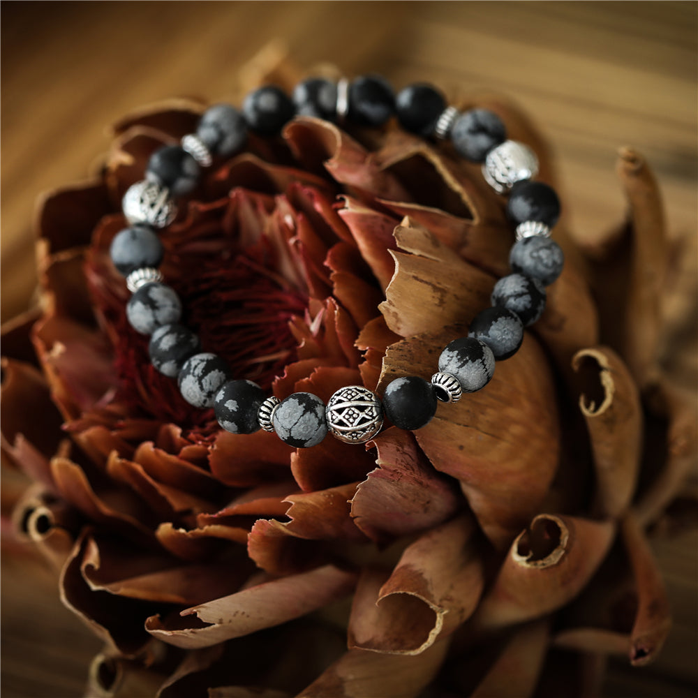 Armband aus echtem Schneeflocken-Obsidian