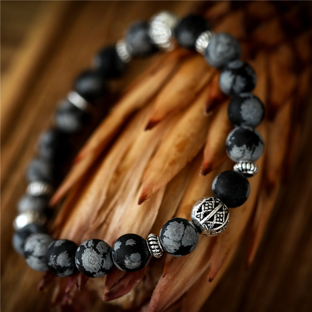 Armband aus echtem Schneeflocken-Obsidian