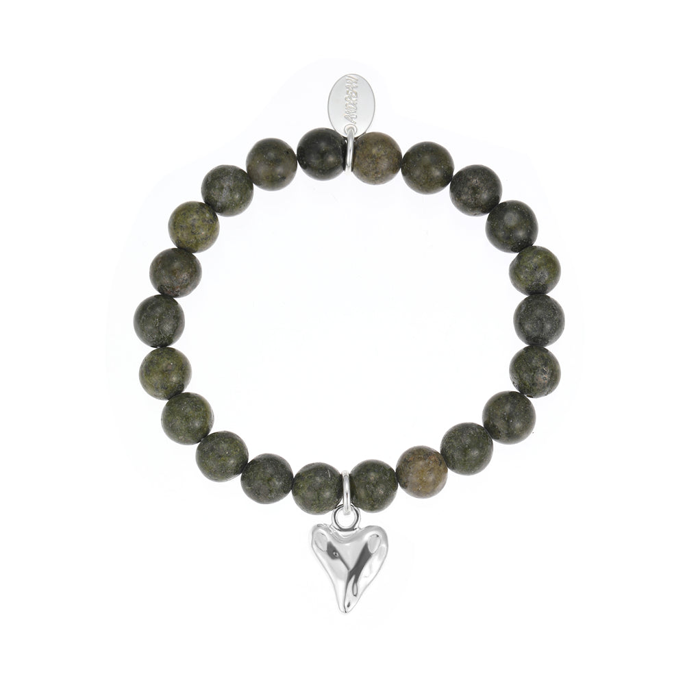 Armband aus echter Afrikanischer Grüner Jade mit Herzanhänger