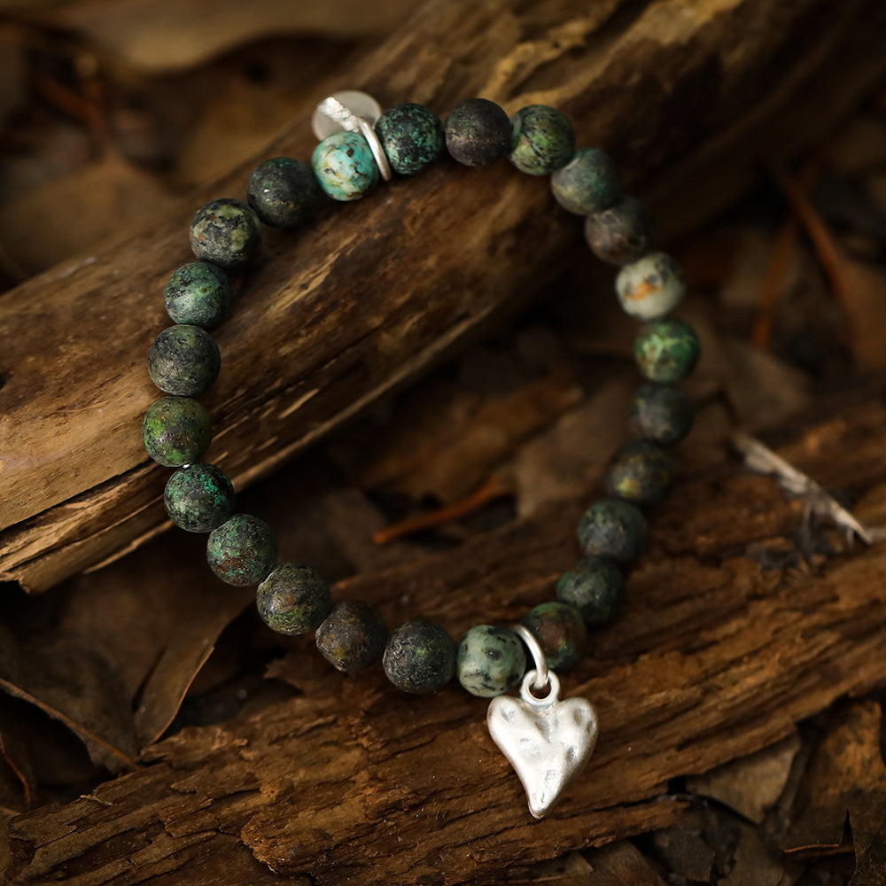 Armband aus echtem Afrikanischen Türkis mit Herzanhänger