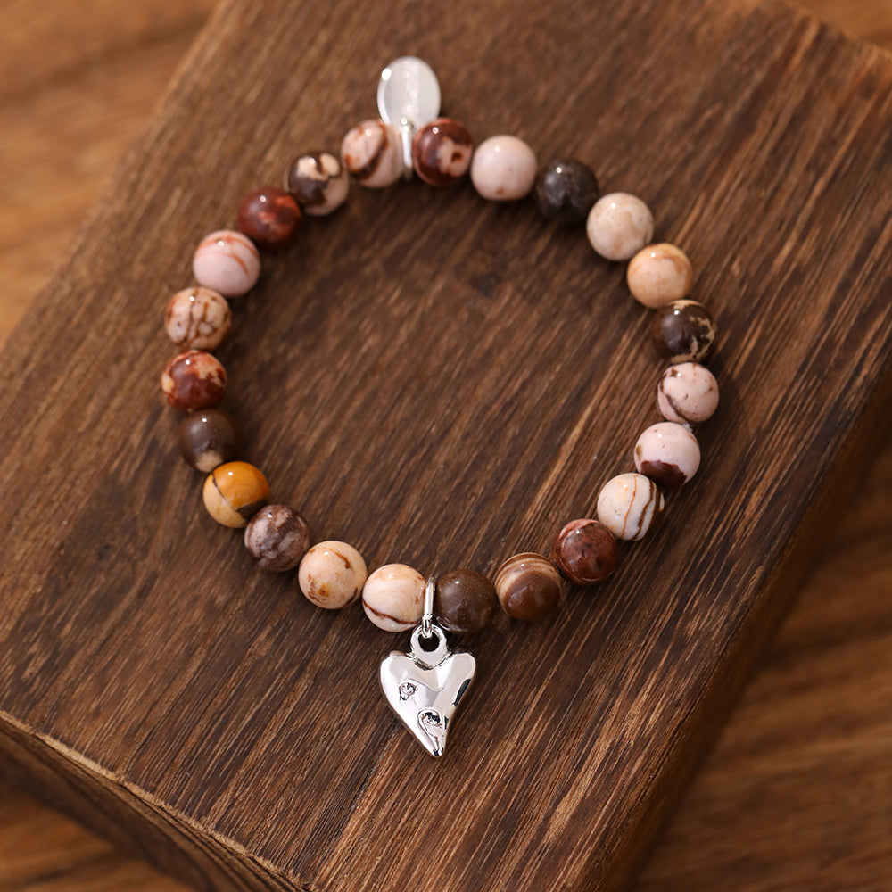 Armband aus echtem Mookait mit Herzanhänger