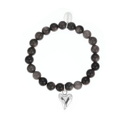 Armband aus echtem Obsidian mit Herzanhänger