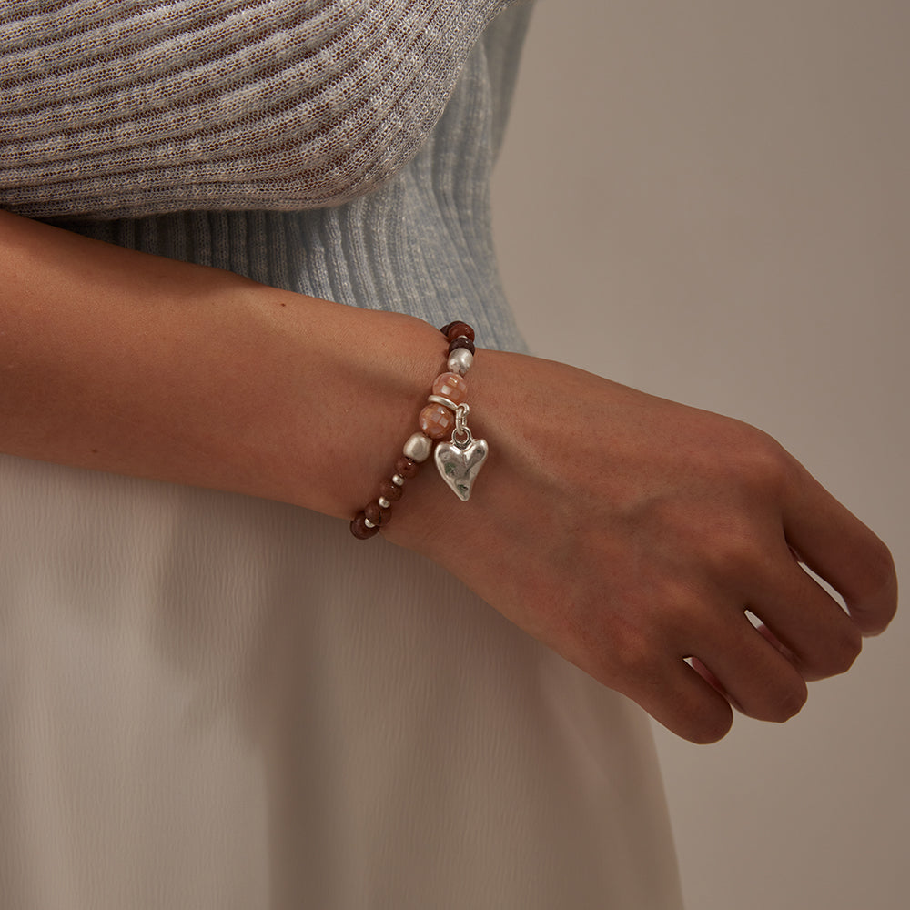 Armband aus echtem Violettem Aventurin mit Herzanhänger