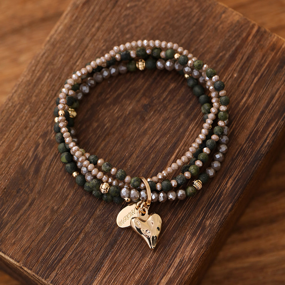Armband aus echter afrikanischer grüner Jade mit Herzanhänger