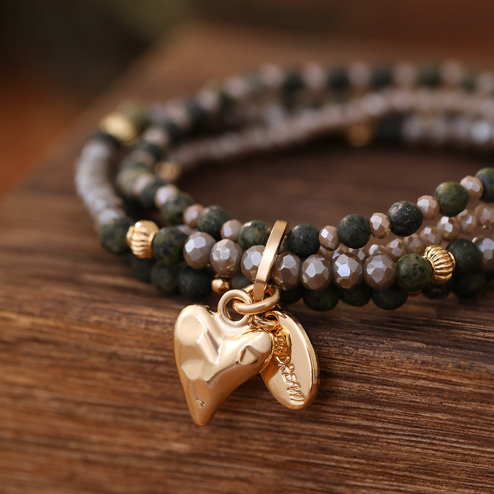 Armband aus echter afrikanischer grüner Jade mit Herzanhänger