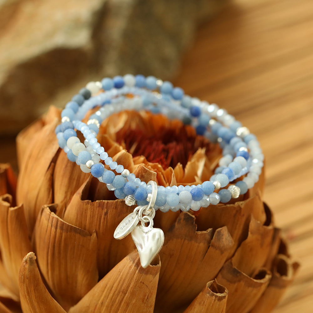 Armband aus echtem Blauem Aventurin mit Herzanhänger